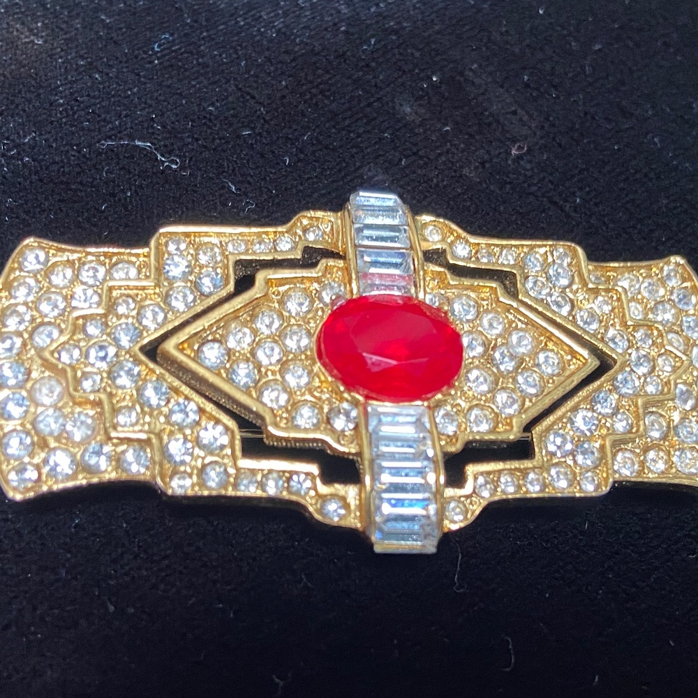 Sparkling Kenneth Lane “Ruby” Crystal Art Deco Br… - image 2